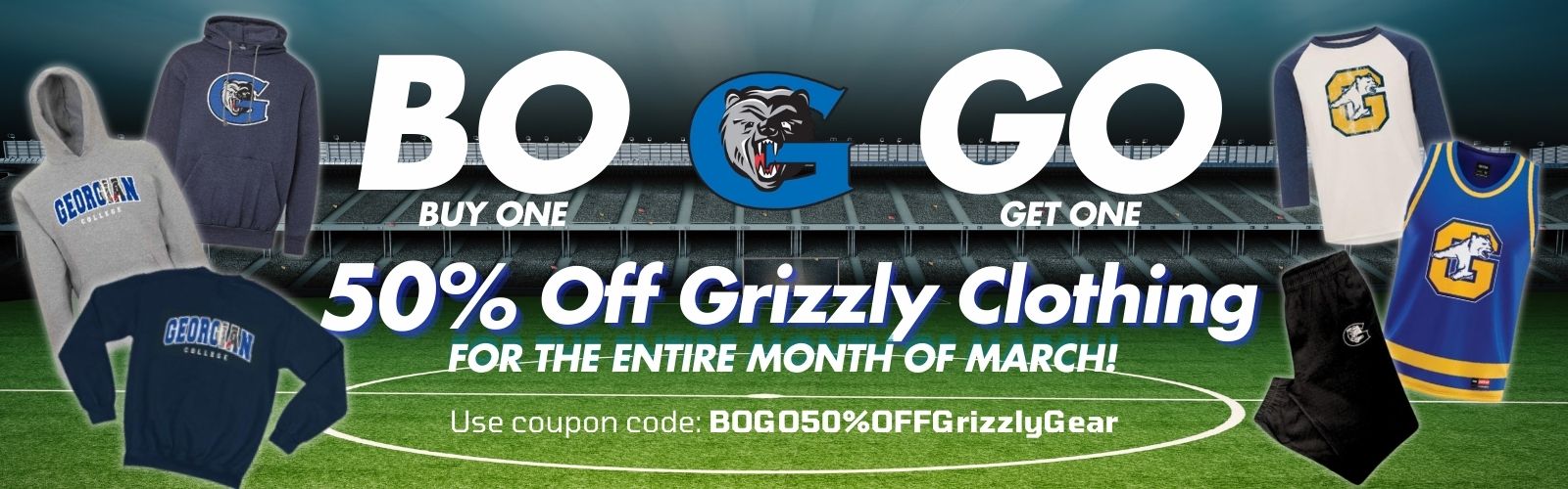 50 percent off Grizzly Clothing for the month of March